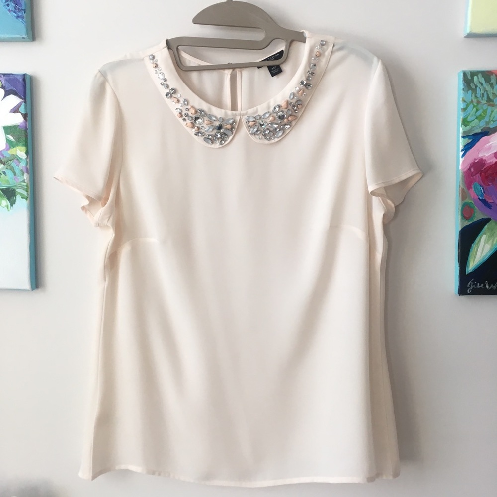 Ann Taylor blush beaded blouse